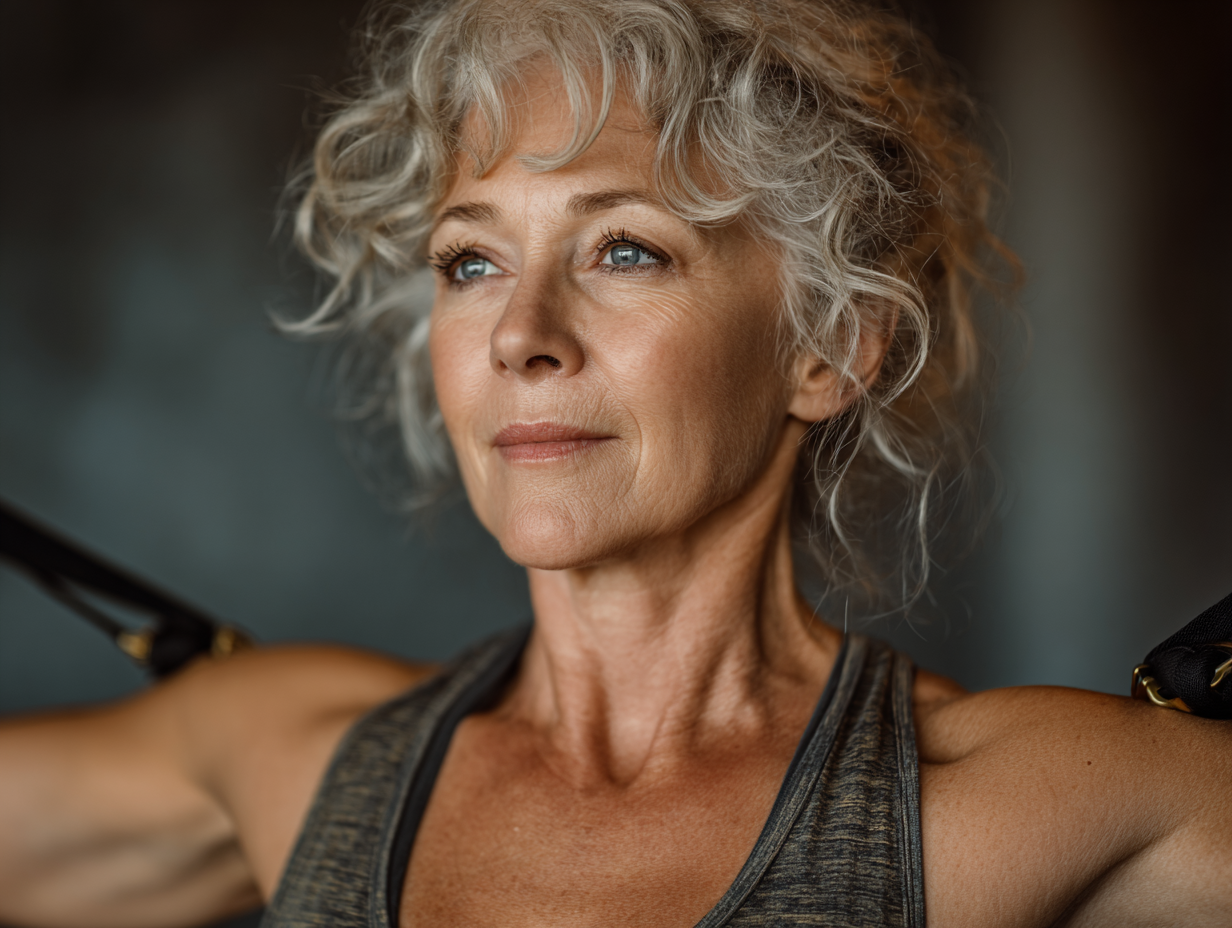 Чоловік середнього віку з дочкою займаються йогою в парку